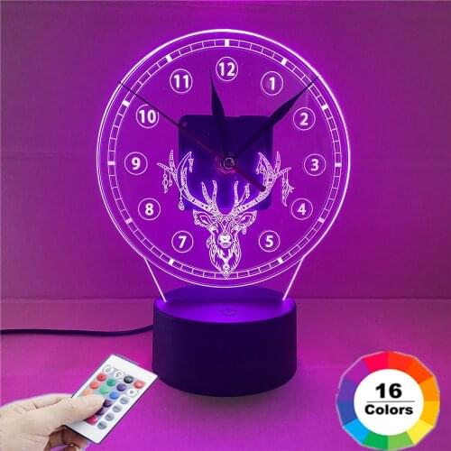 7 Colors Elk Alarm Clock Lamp LED Night Light Time Table Desktop USB 5v Battery Home Decor Gift Lamp Clocks LED Wooden Base