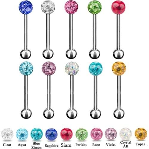 Titanium G23 Shaft&Epoxy Crystal Ferido Ball Straight Barbell Ring Nipple Ring Tongue Barbell Ring Body Piercing Jewelry