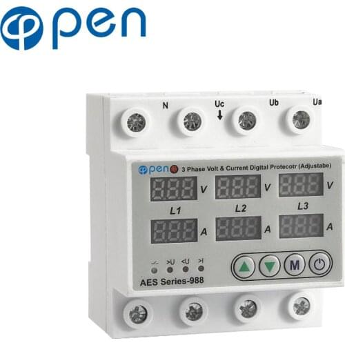 63A three phase Voltage Current Relay Protector Over Under Voltage Relay Adjustable Over and Under Voltage Protector