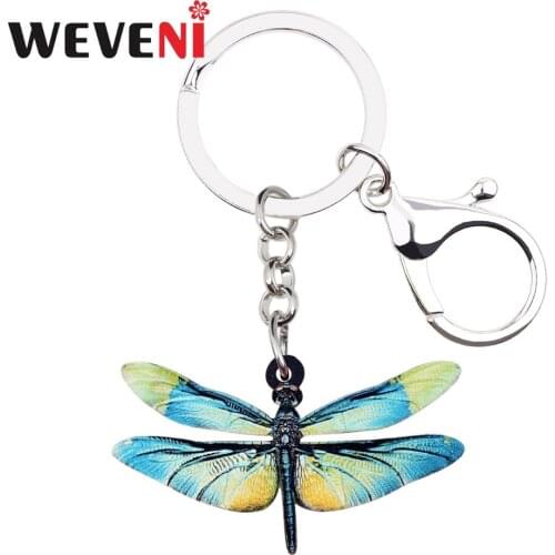 WEVENI Acrylic Anime Floral Dragonfly Key Chains Keychain Ring Animal Insect Jewelry For Women Girl Bag Purse Charms Wholesale
