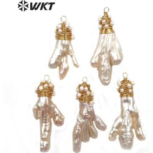WT-JP194 WKT Baroque Pearl Pendant Gold Electroplated Wire Wrapped Irregular Pearl Fashion Pendant Jewelry Necklace Finding