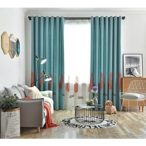 Nordic Embroidered Curtains for Living Room Leaves Window Curtain for Bedroom Blue Window Treatments Kitchen Curtains Decor