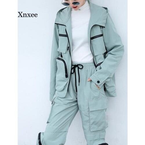 Women Fashion Jacket Cargo Pants Sportswear Suit with More Zipper Pockets 2 Pieces Set Women Long Sleeve Hooded Hip Hop Outfits