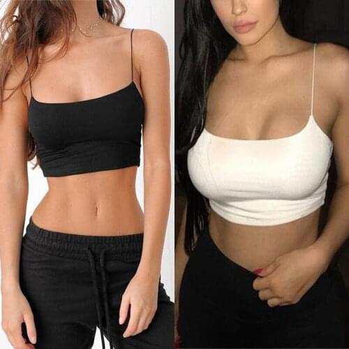 2019 Summer Women Sexy Crop Top Ladies 95% Cotton Sleeveless Straps Tank Vest Fitness Solid Female Camisole White Black Top
