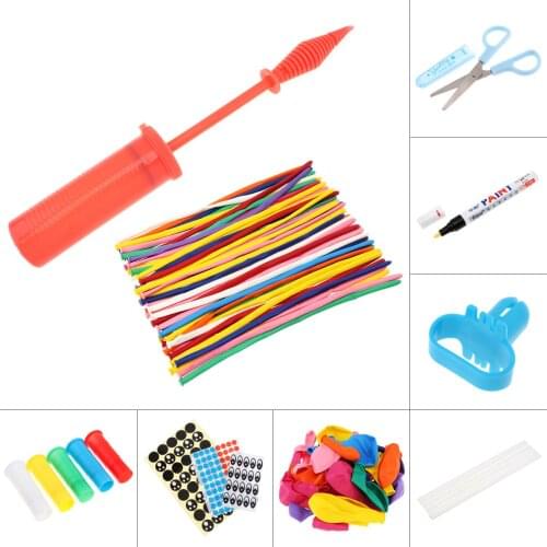 Portable DIY 100pcs Twisting Long Strip Round Balloon Kit Children Educational Toys with Hand Pump and Eye-pattern Sticker