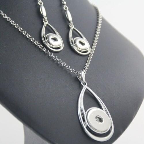 2sets/lot New Silver Water Drop Fashion DIY Snaps Button Jewelry Necklace and Earring Sets Fit 18mm Diy Snap Buttons