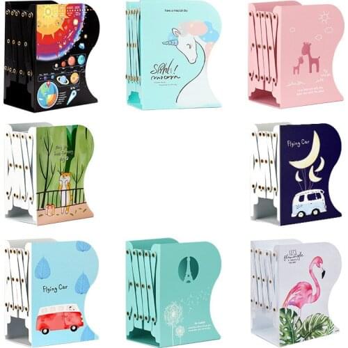 2021 1PC Kawaii Deer Metal Desk Book Holder Retractable Bookends Students Desk Organizer Office School Home Bookshelf Stationery