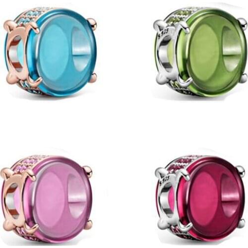 2021 Valentines Day New Fit Original Pandora Bracelet 925 Sterling Silver Beads Blue Green Pink Red Zircon Charm DIY Women Gift