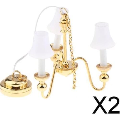 2x1/12 Dollhouse Miniature Ceiling Lamp Model That Lights Up W/ Lampshade