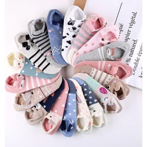 4 Pairs/Set Spring And Summer Shallow Mouth Womens Socks Set Korea Japan Style Cartoon Ears Three-Dimensional AB Cotton Socks