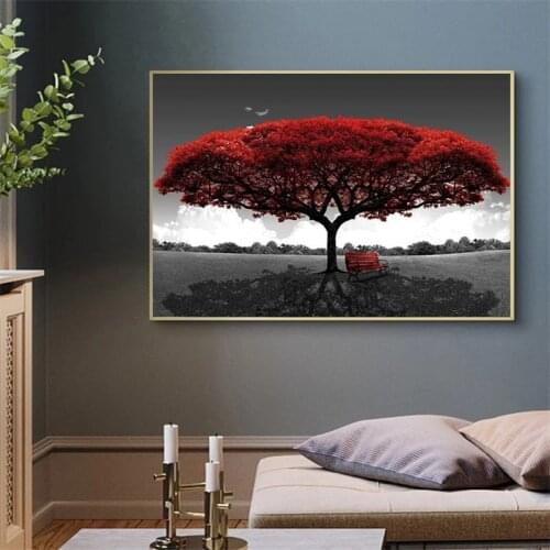 Abstract Red Trees Canvas Paintings On the Wall Art Posters And Prints Trees Landscape Canvas Art Pictues For Living Room Cuadro