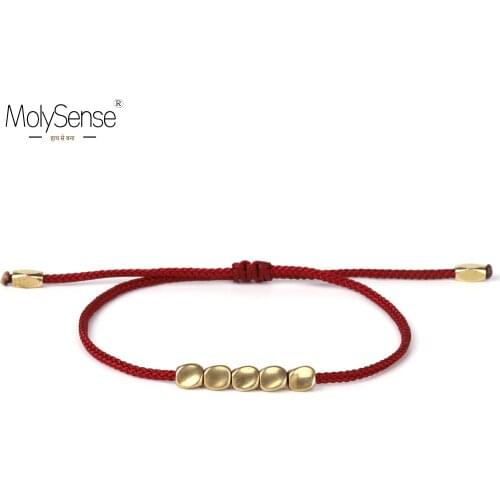 MolySense Handmade Tibetan Copper Beads Nylon Thread Lucky Red Rope Bracelet & Bangles For Women Men Bracelets