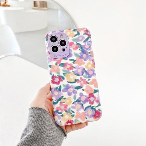 Retro Sweet French color Flower Painting art Phone Case For iPhone 11 12 Pro Max Xr Xs Max 7 8 Plus X 7Plus case Cute Soft Cover
