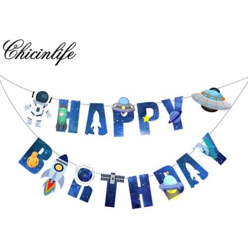 Chicinlife 1set Outer Space Rocket Astronaut Happy Birthday Paper Bunting Banner Party Decoration Garland Baby Shower Supplies