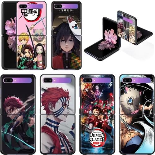 Demon Slayer Akaza Hashibira Inosuke Cover PC Smartphone Black Case for Samsung Galaxy Z Flip 5G Back Protective Cover Fundas