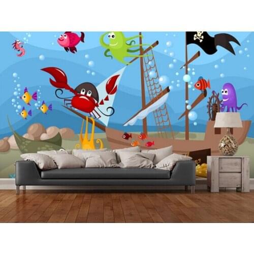 Custom childrens wallpaper,Sunken Pirate Ship,3D cartoon wallpaper for childrens room living room background wall