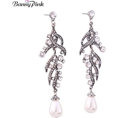 Elegant Alloy Rhinestone Tree Twigs Pendant Studs Earrings For Women Chunky Statement Post Earrings Fashion Jewelry Pendientes
