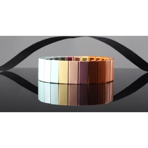 Bohemia Enamel Tile Bracelet Elastic Rainbow Stackable Tile beads woman Bracelet valentines day girl friend Gift