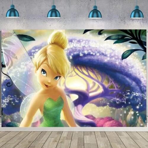 Tinkerbell Backdrop Elves Girls Happy Birthday Party Photo Background Baby Shower Forest Photocall Props Decoration Banner