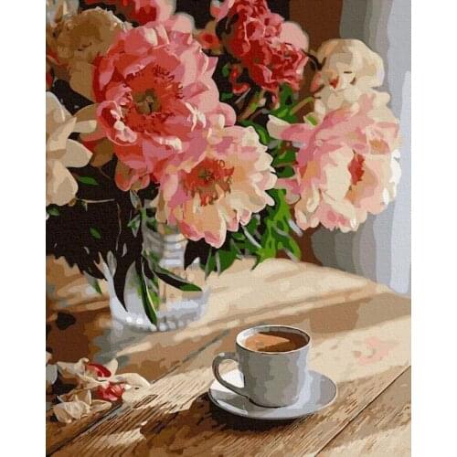 GATYZTORY Coffee And Flower Painting By Numbers Diy HandPainted Oil Paint Framed On Canvas For Adults Living Room Decors