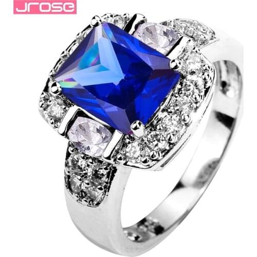 JROSE Engagement Light Blue & White CZ Silver Color Ring For Women Size 6 7 8 9 10 11 12 13 Party Charms Gift Wholesale Jewelry