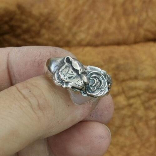 Tiger Rose Ring 925 Sterling Silver Fashion Biker Rock Punk Ring TA211 US Size 7~15