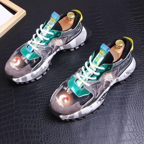 2020 Men Fashion green Red Casual Shoes Spring Autumn Thick Bottom Print Chinese Style Breathable Sneakers Male Trending Shoes