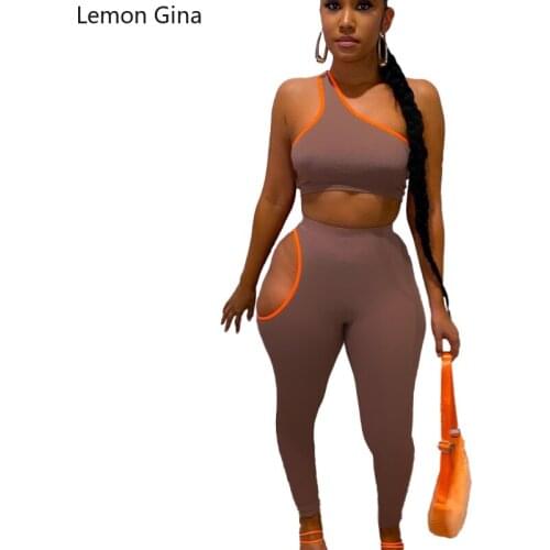 Lemon Gina Summer Fashion One-shoulder, Off-the-shoulder, Solid Color Two-piece Set