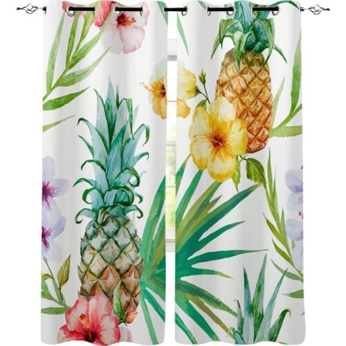 Summer Tropical Leaves Pineapple Flowers Printed Window Curtains Living Room Bedroom Curtains Polyester Cloth Home Decor