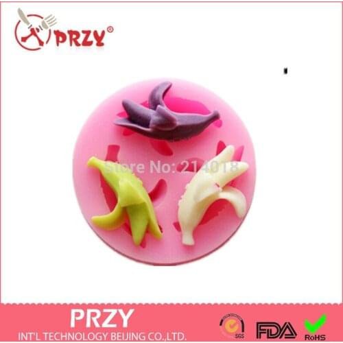 Sell hot 3hole banana/fruit modelling chocolate mold silicon fondant Cake decoration mold wholesale fondant mold