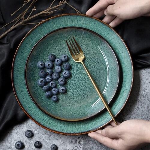 Fashion Malachite Green Variable Glaze Disc Creative Western Steak Pasta Dish Home Breakfast Fruit Salad Plate Free Shipping