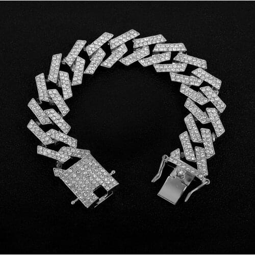 Men Gold Bracelet Iced Out Crystal Rhinestone Bracelet for Men Miami Cuban Link Chain Bracelet Hot Sale Men Jewelry Gifts