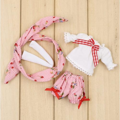 Outfits for Middie Blyth doll middle sleeve shirt with Short trousers,hair bandand socks suit for 20cm BJD