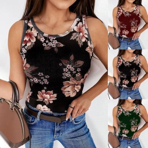 Tight Sexy round neck Pullover elastic flower print thread vest womens top 2021 summer fashion new cool trend womens wear