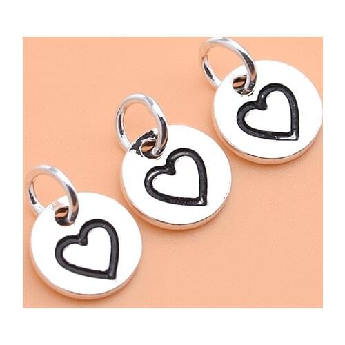 Small heart round brand S925 sterling silver pendant accessories, beaded material bracelet tail brand pendant accessories