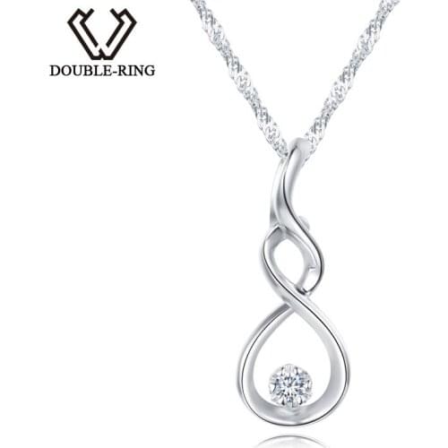 DOUBLE-R Women Necklace Pendants 0.03ct Diamond 925 Sterling Silver Pendants With Long Chains Diamond Jewelry CAP03755SA-1