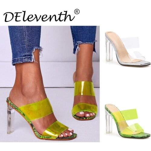 PVC Jelly Sandals Open Toe Thick High heels Women Sandals Transparent Square Toe 10.5CM Slip On sandal for women shoes size35-42