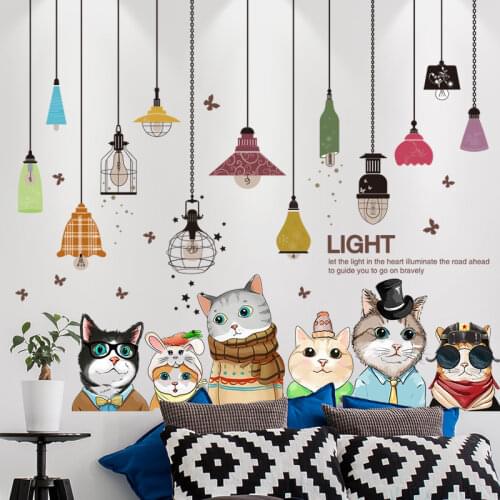 [SHIJUEHEZI] Cartoon Cats Animals Wall Sticker DIY Light Bulbs Chandeliers Wall Decals for Kids Room Nursery Home Decoration