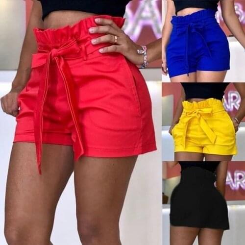 Womens High Waist Shorts Pure Color Loose Casual Short Women 2019 Summer Feamle Streetwear Lacp Up Shorts Large Size