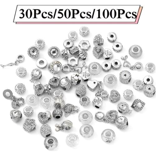 100Pcs/20Pcs/5Pcs Special Offer Silver Color Beads Pendant DIY Charm Bracelets Necklaces For Women Men Jewelry Making Wholesale