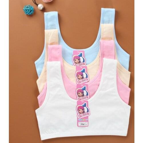 Teenage Puberty Girls Sport Training Bra Sweet Solid Candy Color Double Layer Breathable Kids Cotton Underwear Wireless Bralette