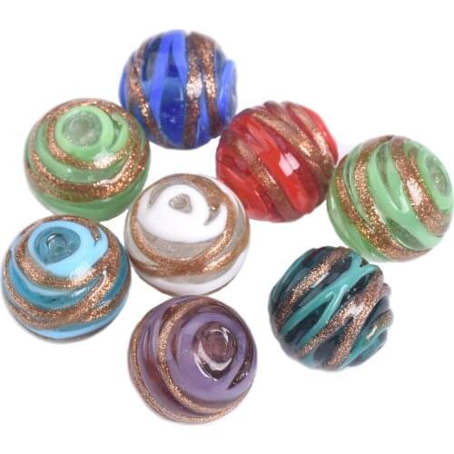 5pcs 14mm Round Clew Shape Handmade Lampwork Glass Loose Beads for Jewelry Making DIY Crafts Findings