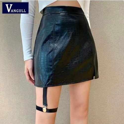 Vangull High Waist Crocodile Pattern A-line Split Hip Short Skirt 2020 Spring and Summer Simple All-Match Mini Dress Ladies
