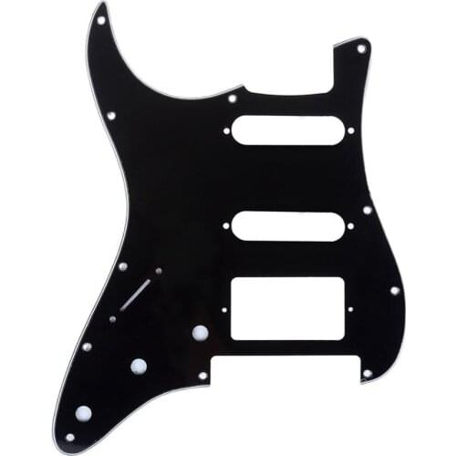 Musiclily Pro Left Handed 11-Hole Strat HSS Guitar Pickguard for American/Mexican Stratocaster Floyd Rose Bridge Cut, 3Ply Black