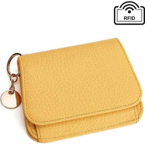 Women Genuine Leather Small Purses Cowhide Cute Money Bag Casual Minimalist Design Short Purse Rfid Solid Color Card Holders