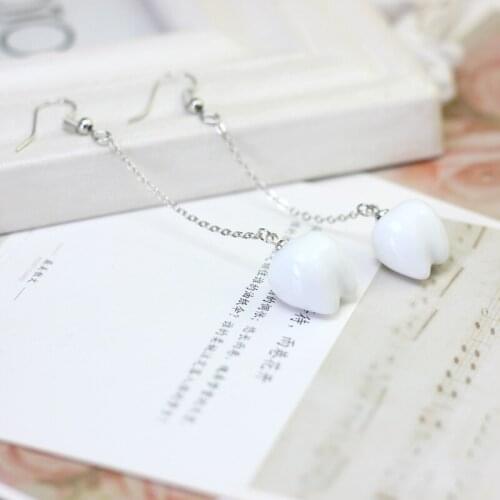 Natural Stone Ceramic Teeth Women Earrings Creative Personality Handmade Ceramic Fancy Long Chain Earrings Women Jewelry Girls