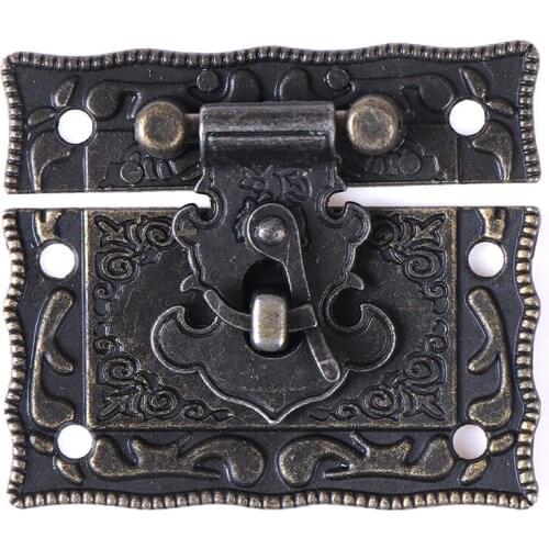 1PCS HUXUAN DIY Wood Working 51*43mm Antique Lock Box Suitcase Toggle Latch Buckles Wooden Box Lock Bronze Tone Home