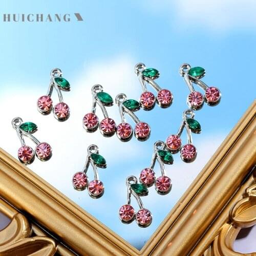 10Pcs Pink Cherry Crystal Charms For DIY Jewelry Making Earring Pendant Fruit Charm Bracelet Necklace Craft Supplies Wholesale