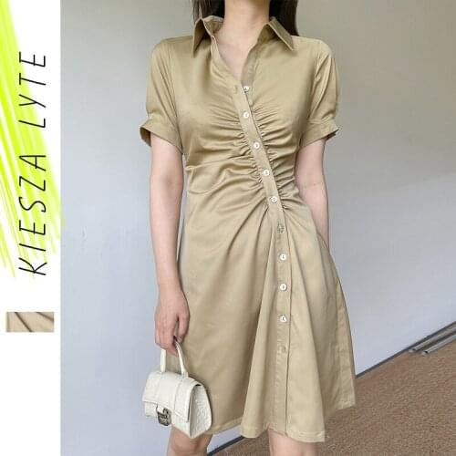 2021 Summer New Blouse Dress Women Irregular Diagonal Breasted Waist Mini A Line Dresses Female Casual Elegant Lady Clothes