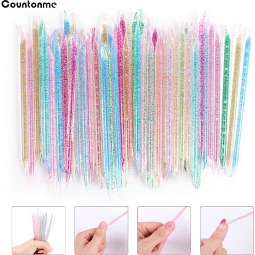 25/50/100pcs Crystal Sticks For Cuticle Pusher Remover Colorful Forks For Manicure Pedicure Dual-end Reusable Nail Art Tools